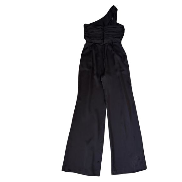 RAMY BROOK Women's Black Myra Asymmetric Pleated Satin Jumpsuit Size 10 - Picture 6 of 8